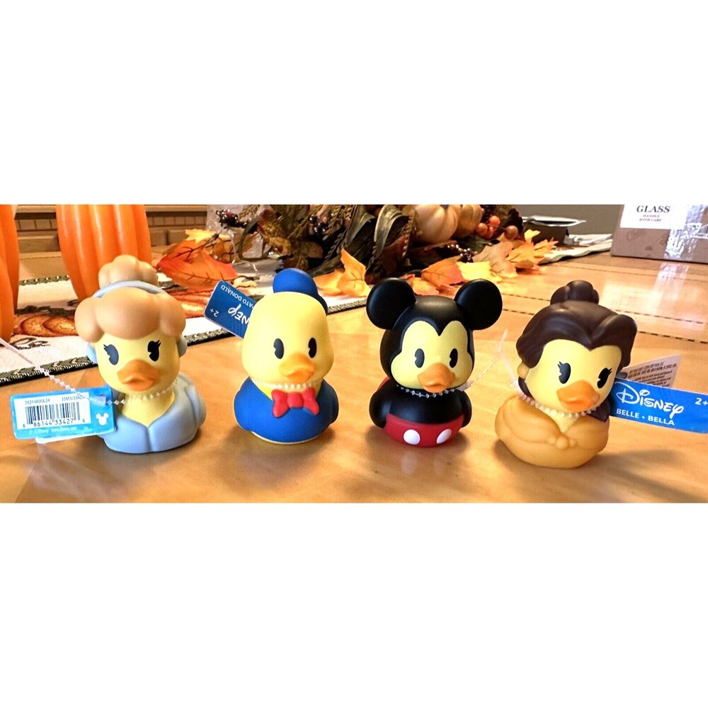 NEW DISNEY CHARACTER RUBBER DUCKS LOT OF 4 MICKEY DONALD DUCK CINDERELLA BELLE